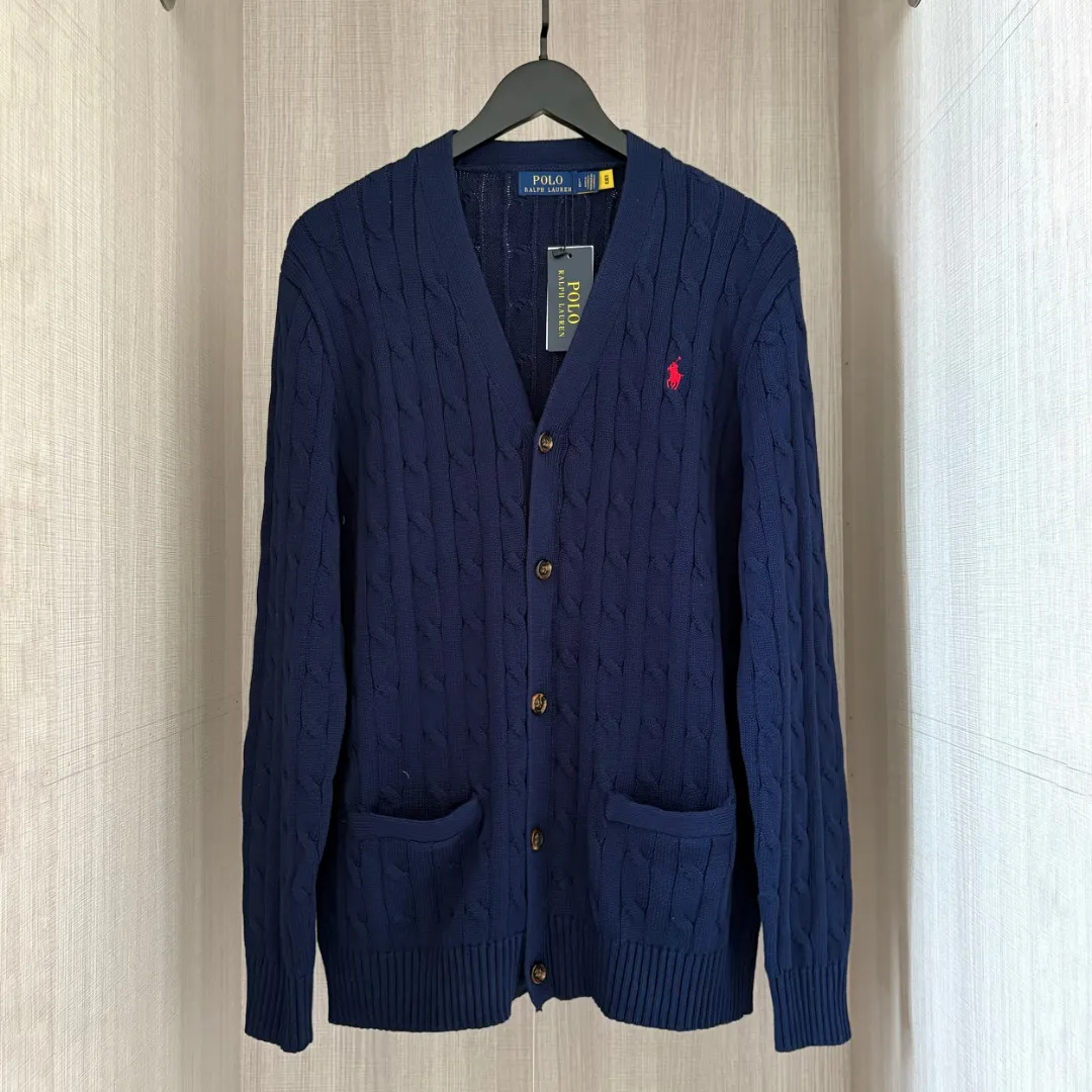P250 RALPH LAUREN Six-color classic small label embroidery V-neck long-sleeved button cardigan knitted sweater for men and women couple tops Six colors Color: White Black Navy Gray Khaki Blue Size: S M L XL Material: Cotton Weight: 720g